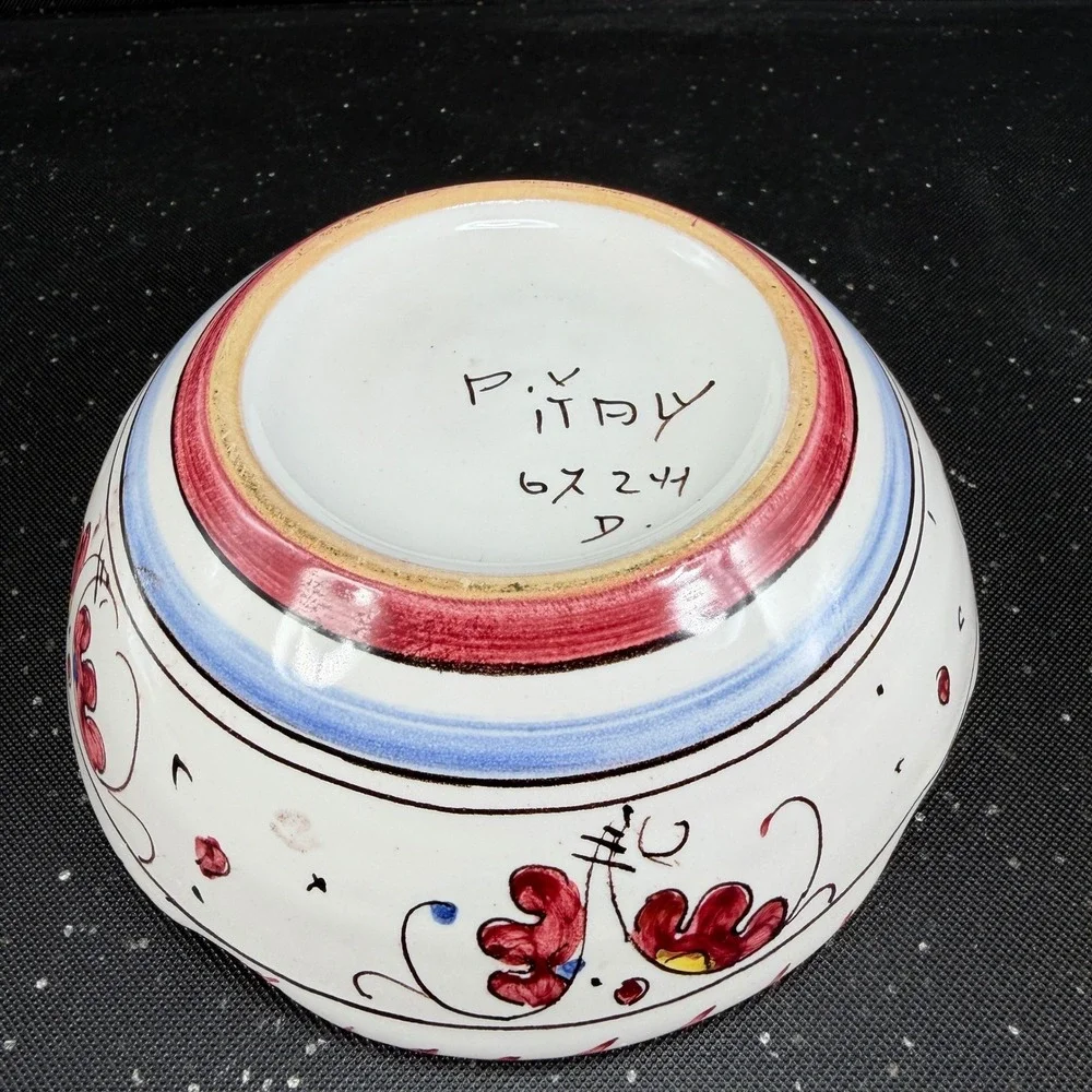Vintage PV Italy Hand Painted Ceramic Rooster Ash Holder Red Floral Bowl 6724 D